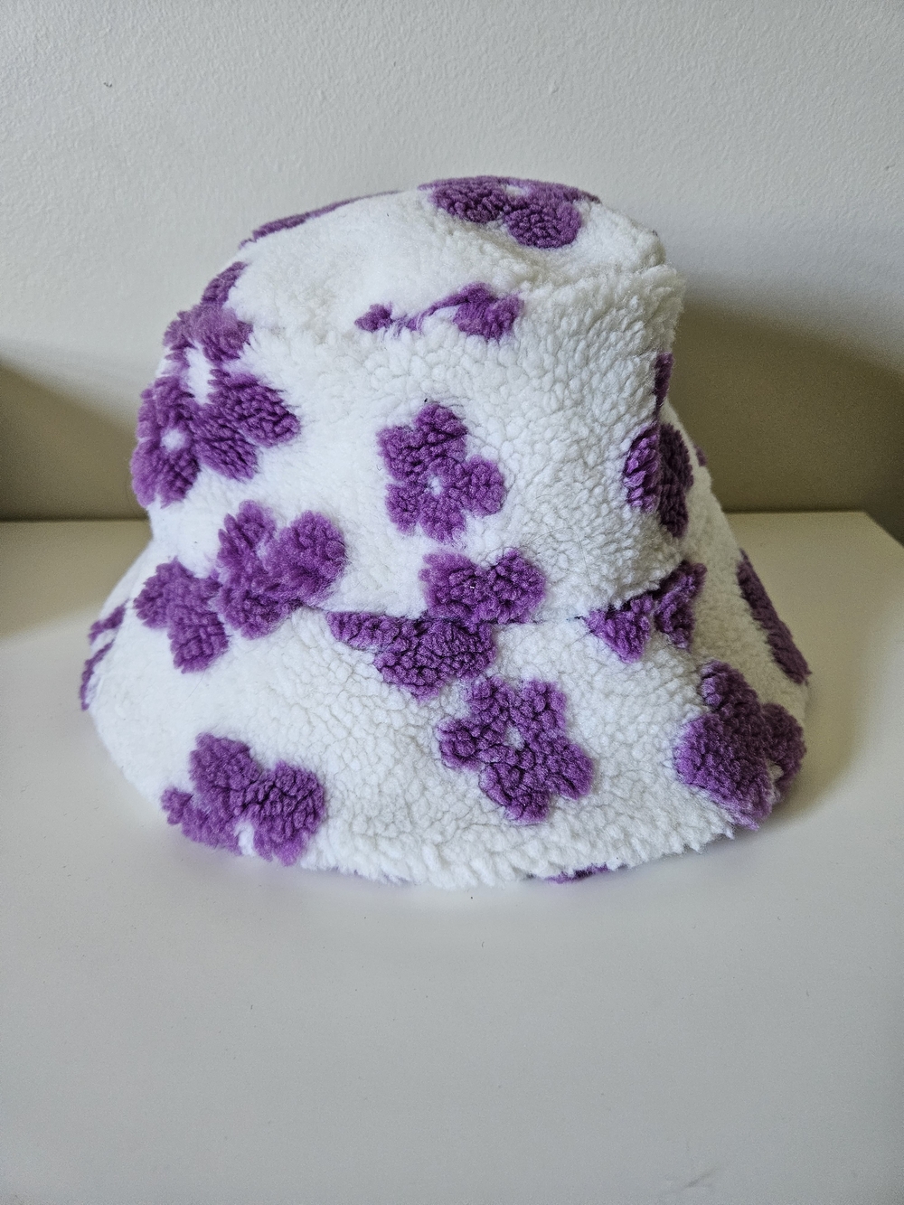 Kids Purple Flower Sherpa Bucket Hat